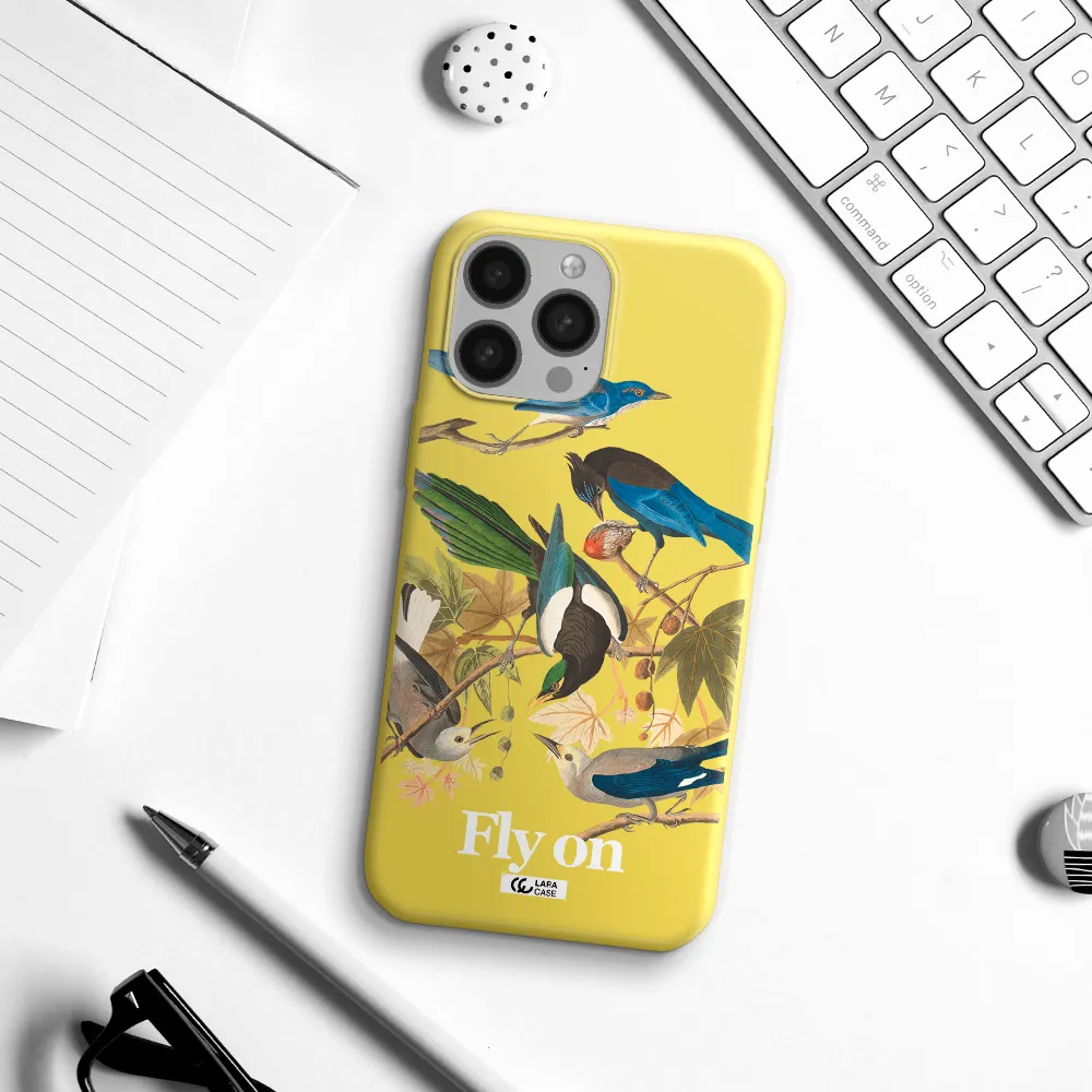 a group of birds on a branch Apple iPhone 13 Pro Max Silicone canary yellow Case