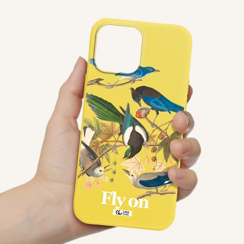 a group of birds on a branch Apple iPhone 13 Pro Silicone canary yellow Case