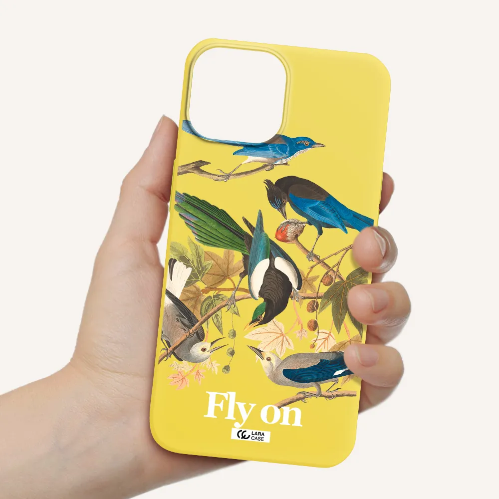 a group of birds on a branch Apple iPhone 13 Silicone canary yellow Case