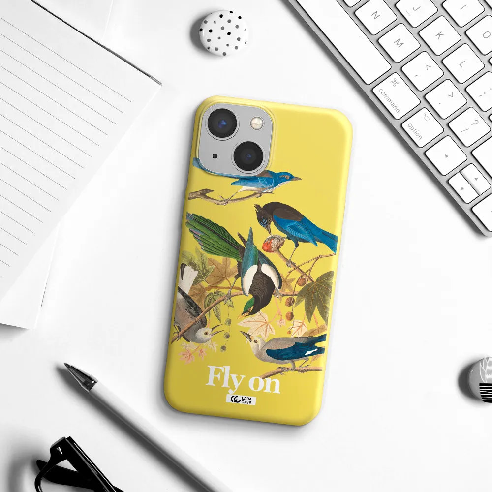 a group of birds on a branch Apple iPhone 13 Silicone canary yellow Case