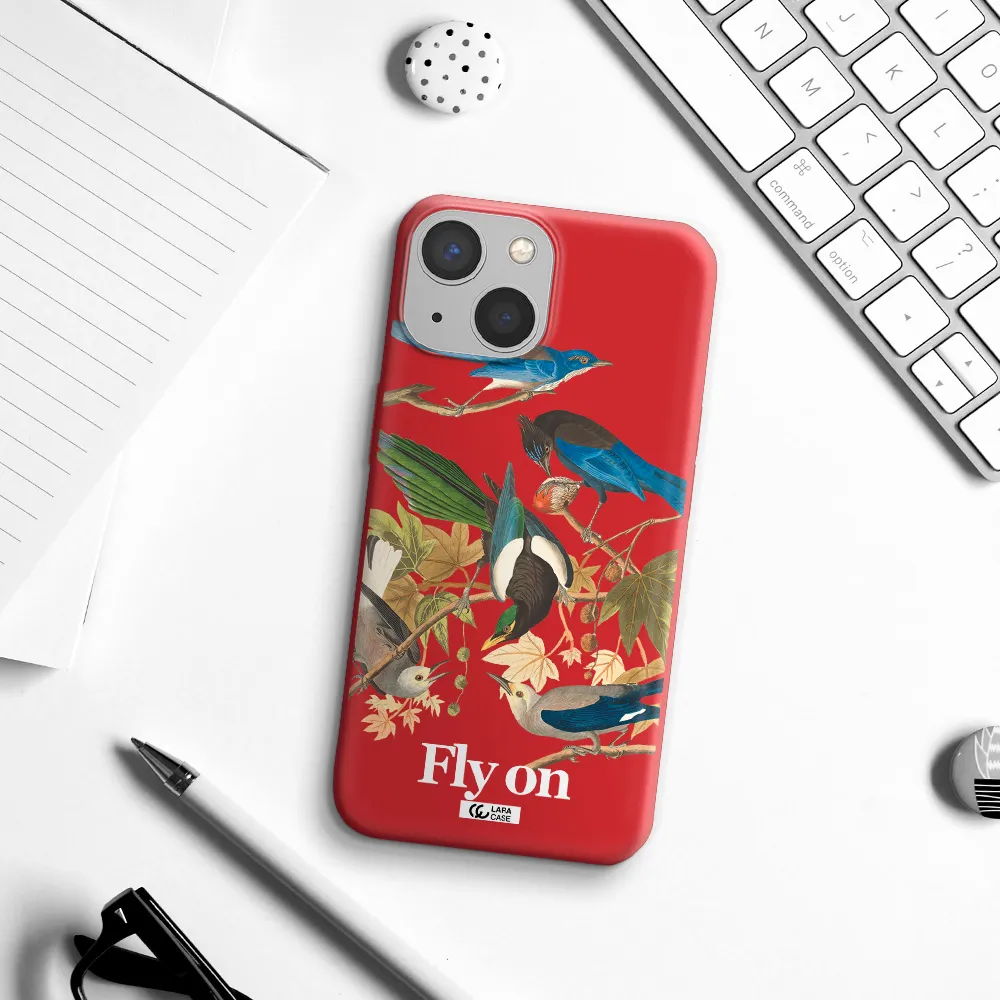 a group of birds on a branch Apple iPhone 13 Silicone Imperial Red Case