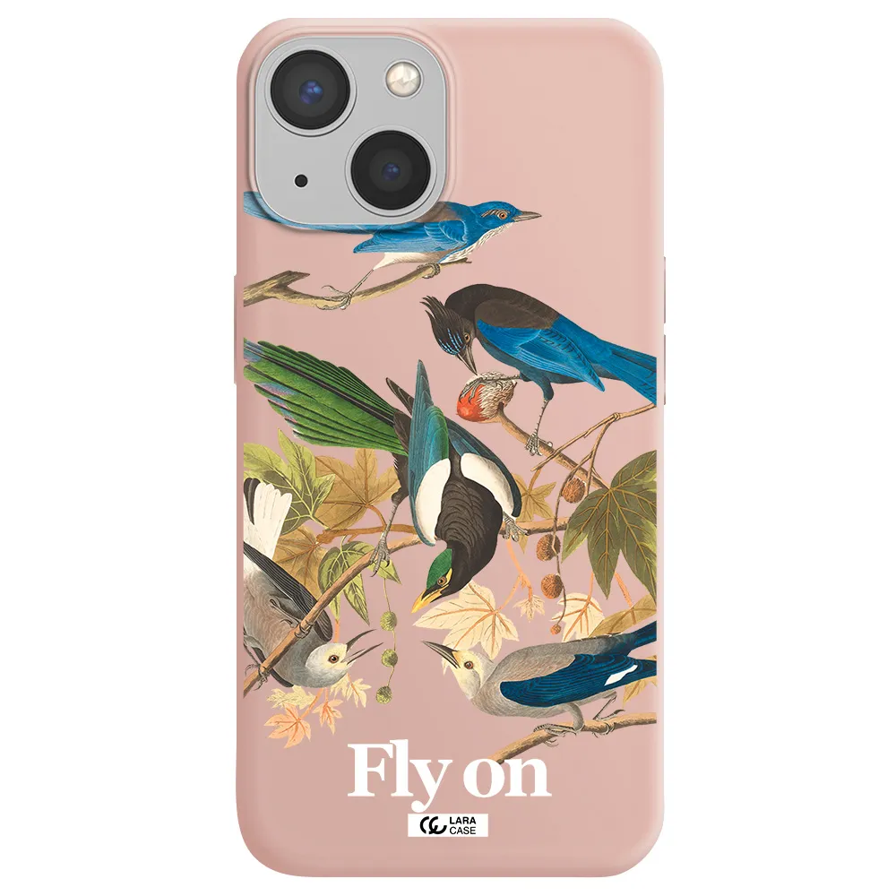 a group of birds on a branch Apple iPhone 13 Silicone pastel pink Case