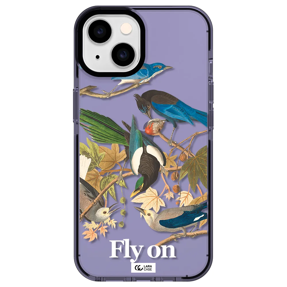a group of birds on a branch Apple iPhone 14 impact Lilac Case