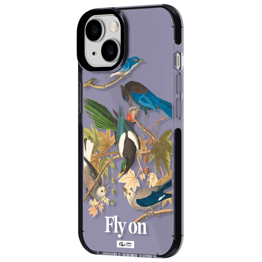 a group of birds on a branch Apple iPhone 14 impact Lilac Case