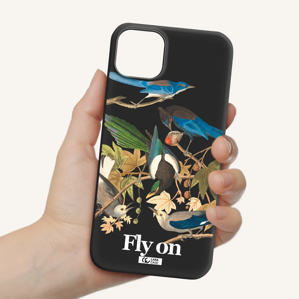 a group of birds on a branch Apple iPhone 14 plus Silicone black Case