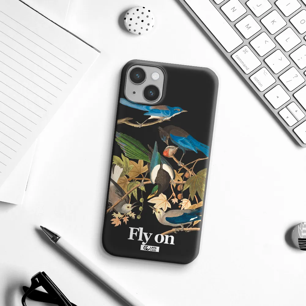 a group of birds on a branch Apple iPhone 14 plus Silicone black Case