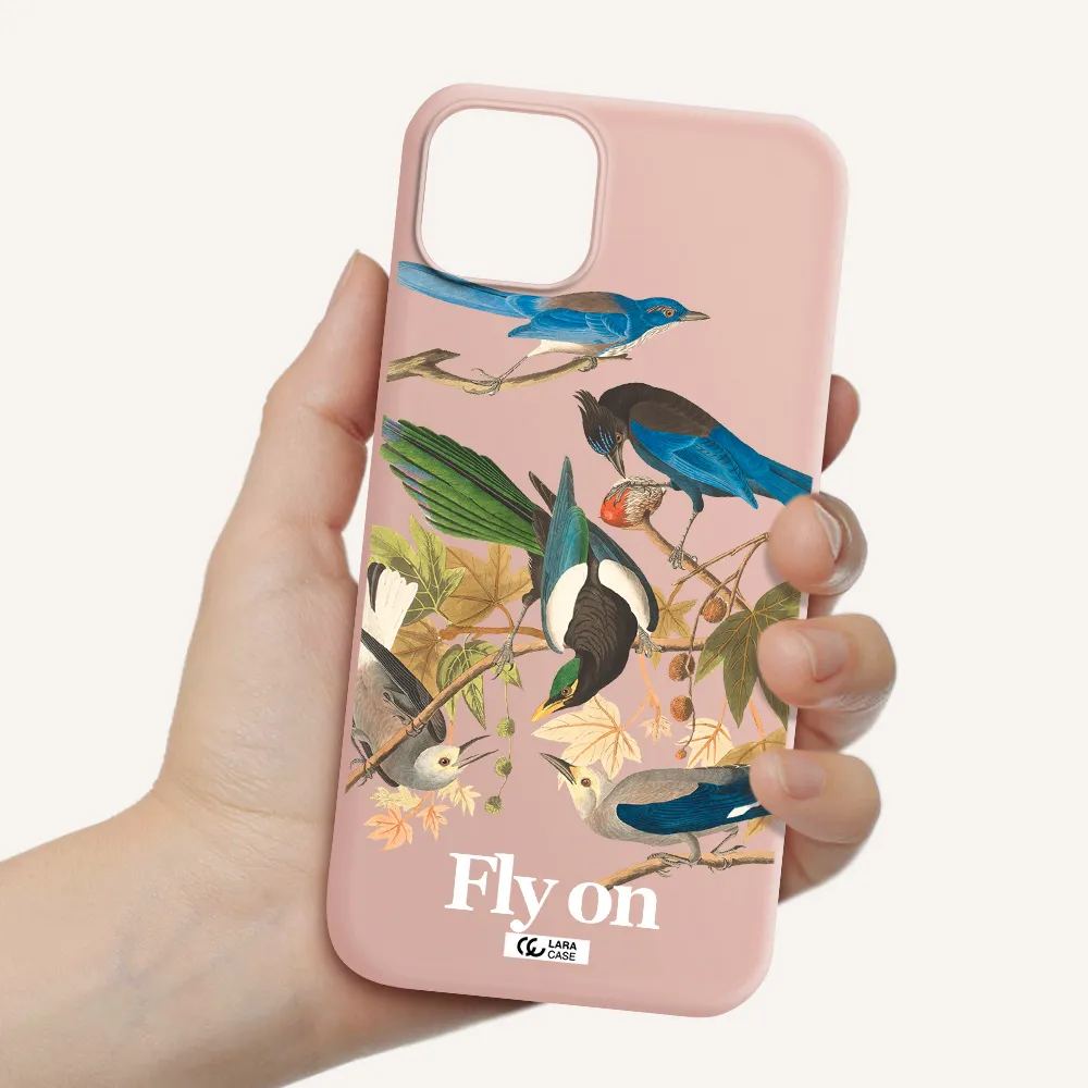 a group of birds on a branch Apple iPhone 14 plus Silicone pastel pink Case
