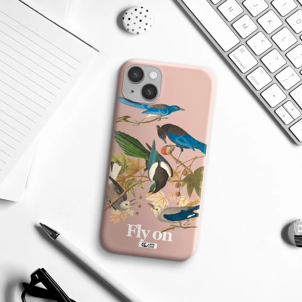 a group of birds on a branch Apple iPhone 14 plus Silicone pastel pink Case