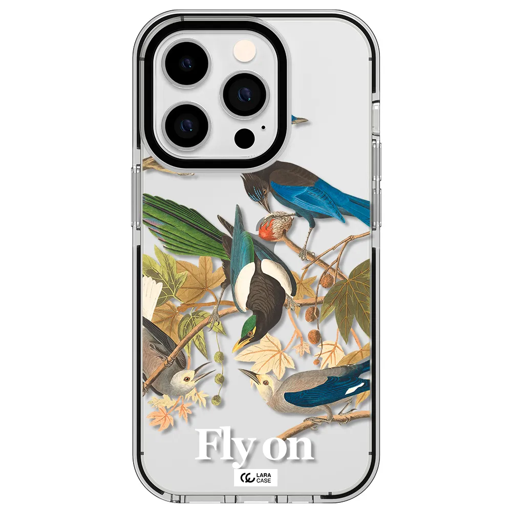 a group of birds on a branch Apple iPhone 14 pro impact black border Case