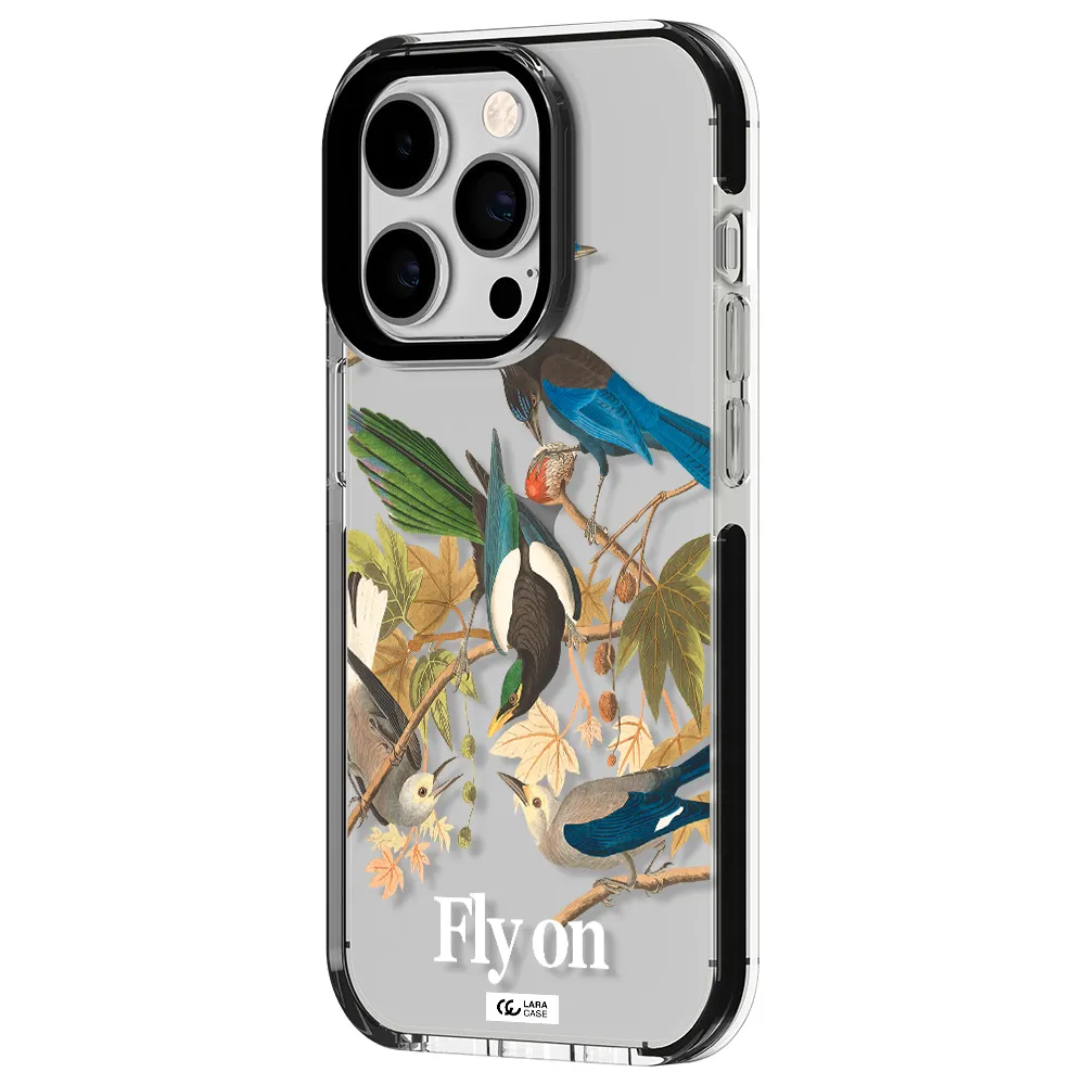 a group of birds on a branch Apple iPhone 14 pro impact black border Case