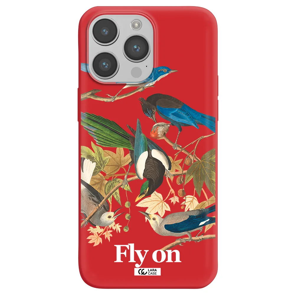 a group of birds on a branch Apple iPhone 14 pro max Silicone Imperial Red Case
