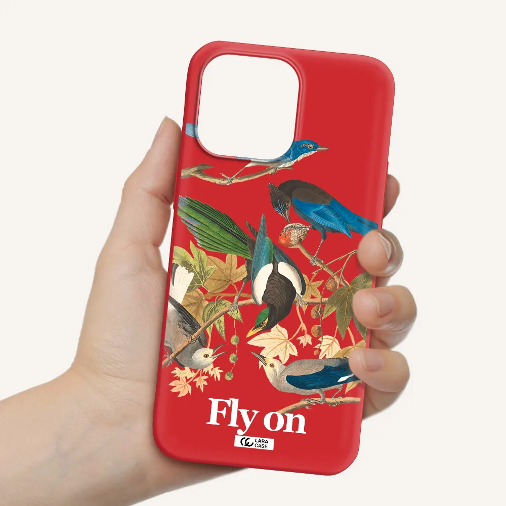 a group of birds on a branch Apple iPhone 14 pro max Silicone Imperial Red Case