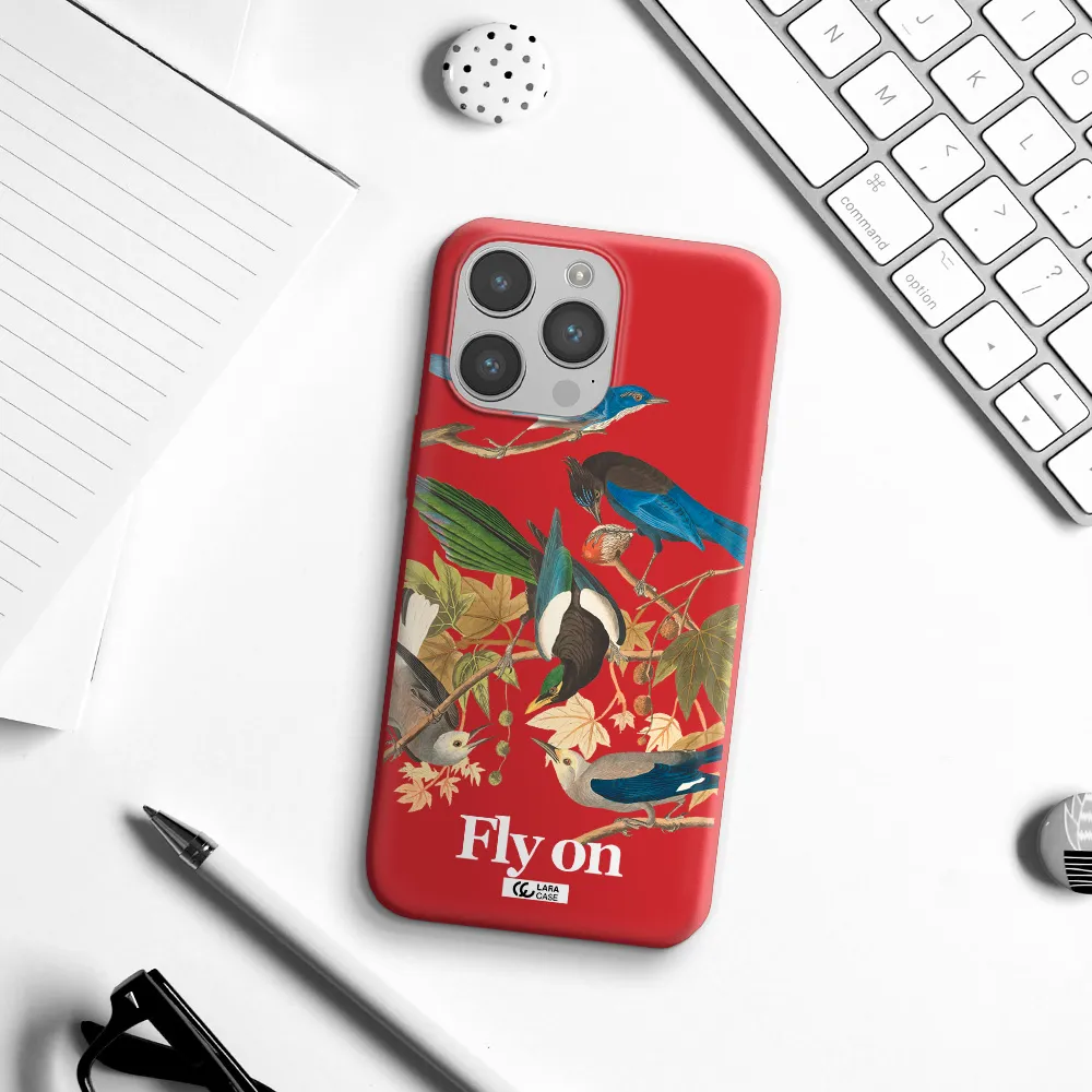 a group of birds on a branch Apple iPhone 14 pro max Silicone Imperial Red Case