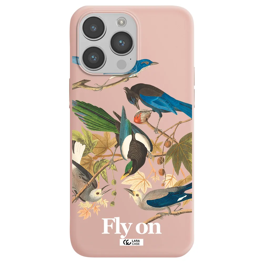 a group of birds on a branch Apple iPhone 14 pro max Silicone pastel pink Case