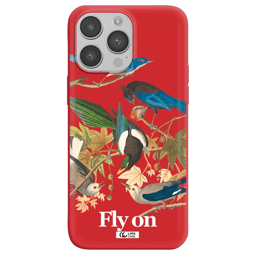 a group of birds on a branch Apple iPhone 14 pro Silicone Imperial Red Case