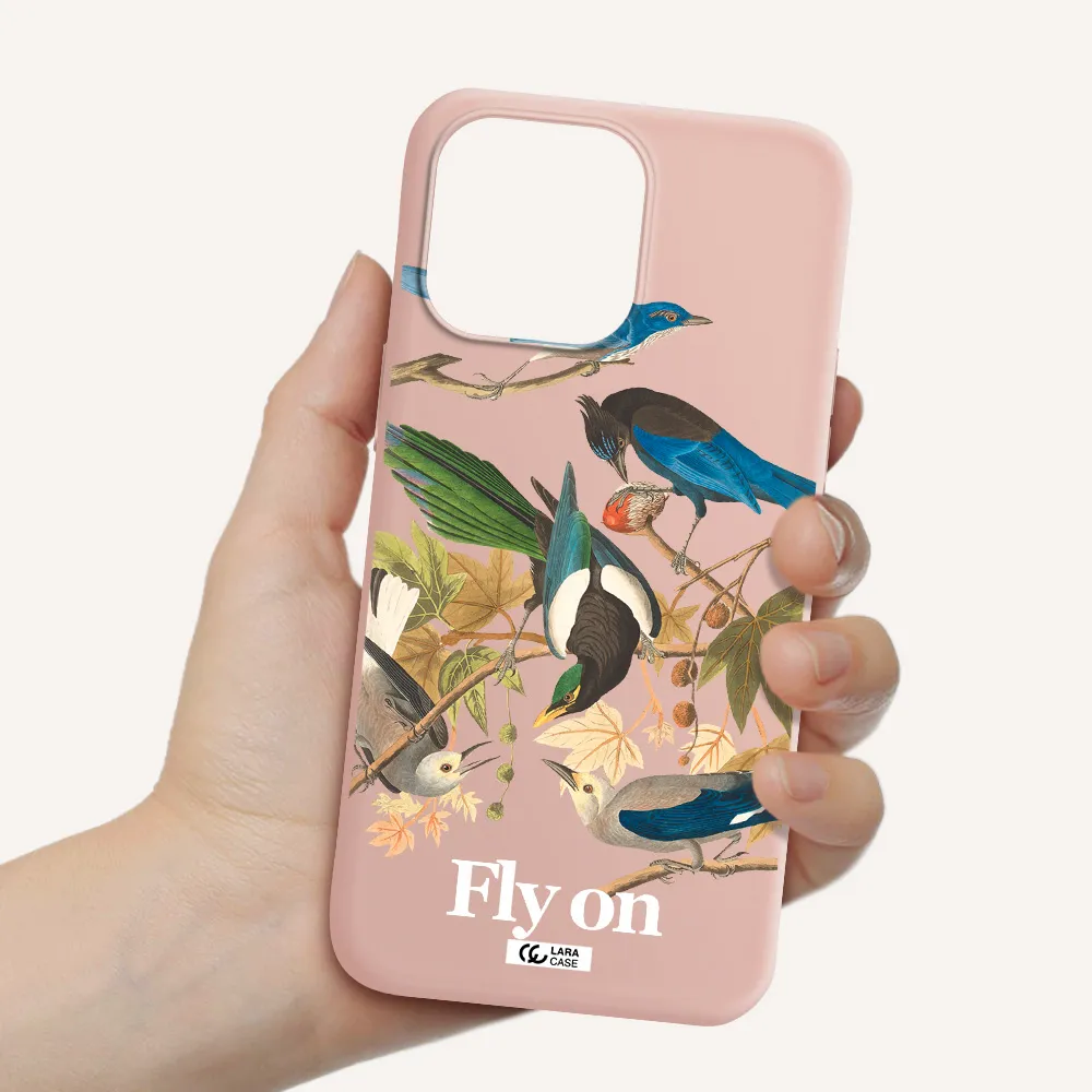 a group of birds on a branch Apple iPhone 14 pro Silicone pastel pink Case