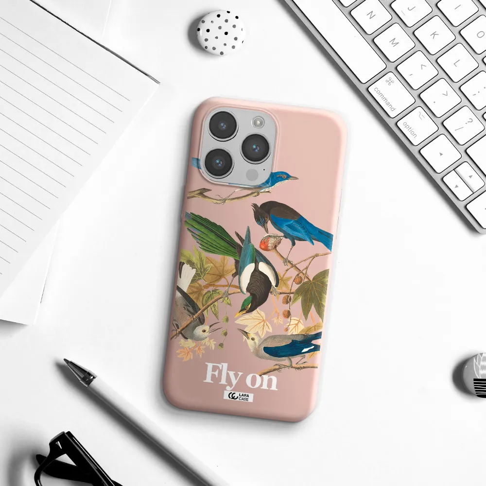 a group of birds on a branch Apple iPhone 14 pro Silicone pastel pink Case