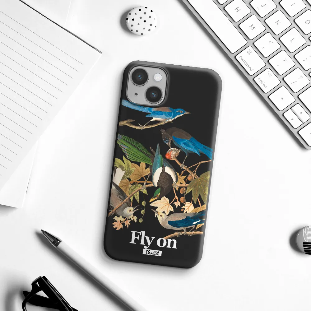 a group of birds on a branch Apple iPhone 14 Silicone black Case