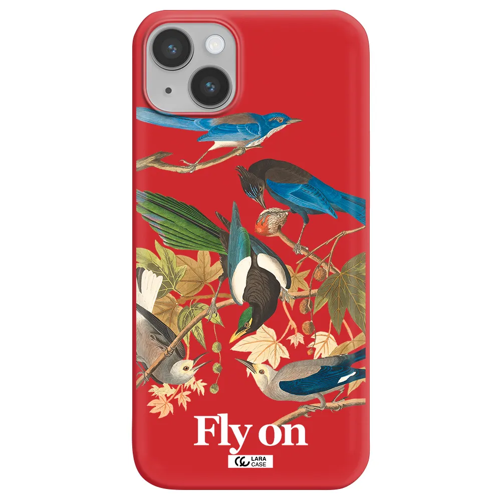 a group of birds on a branch Apple iPhone 14 Silicone Imperial Red Case