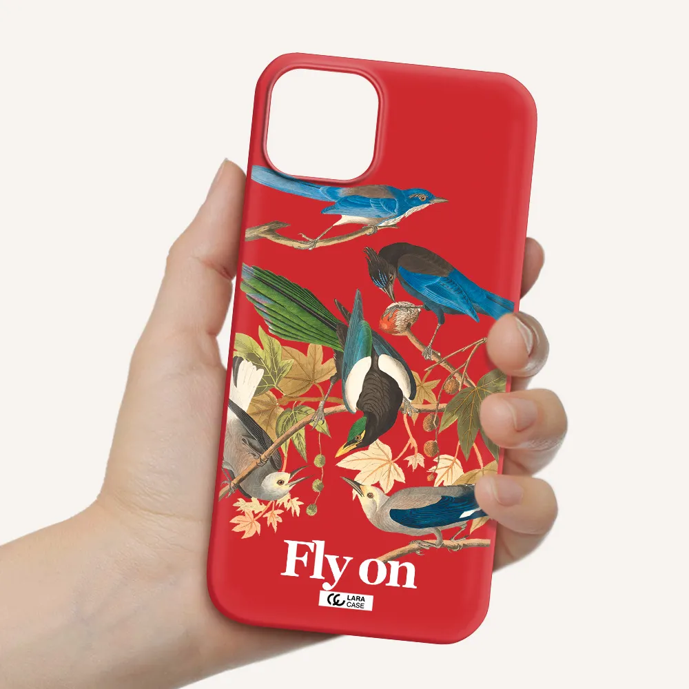 a group of birds on a branch Apple iPhone 14 Silicone Imperial Red Case