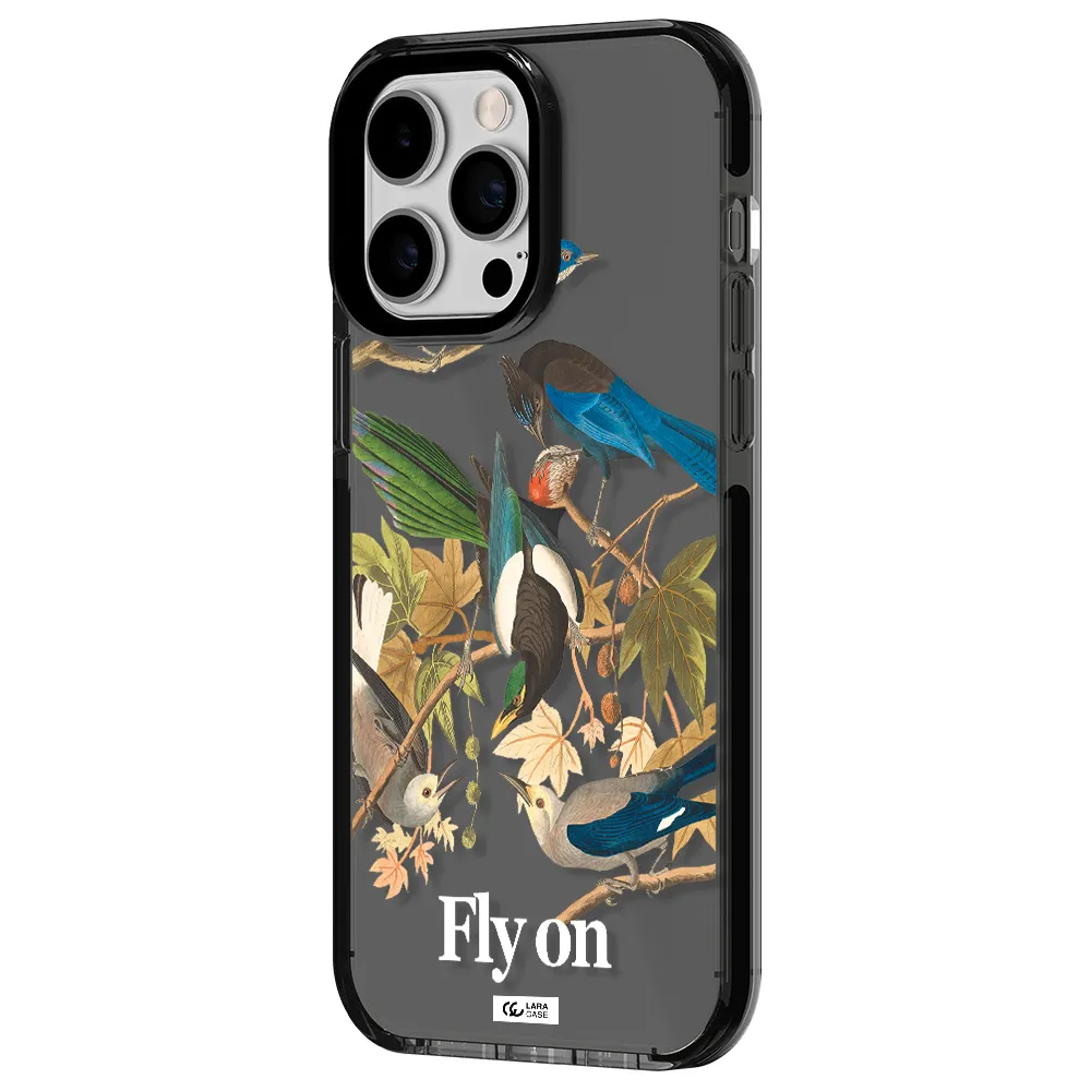 a group of birds on a branch Apple iPhone 15 Pro impact Smoke Black Case