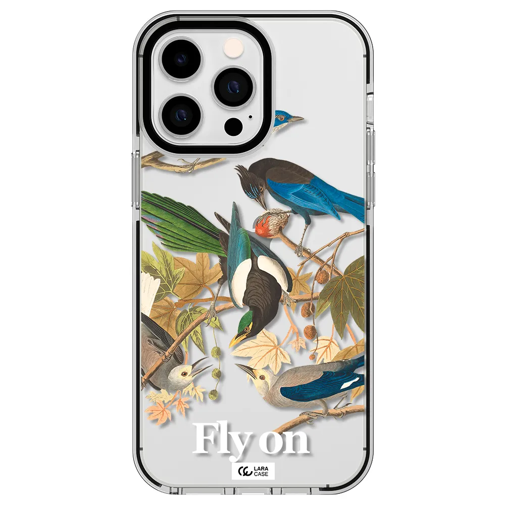 a group of birds on a branch Apple iPhone 15 Pro Max impact black border Case