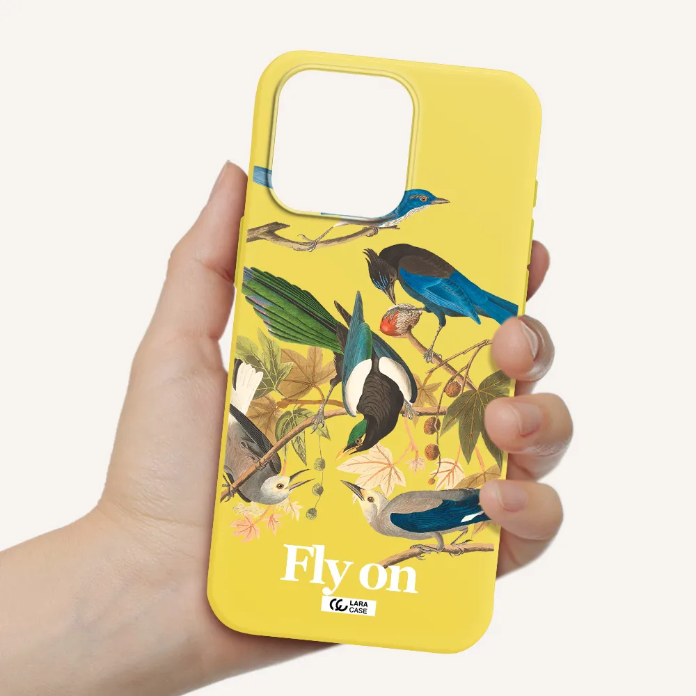 a group of birds on a branch Apple Iphone 15 Pro max Silicone canary yellow Case