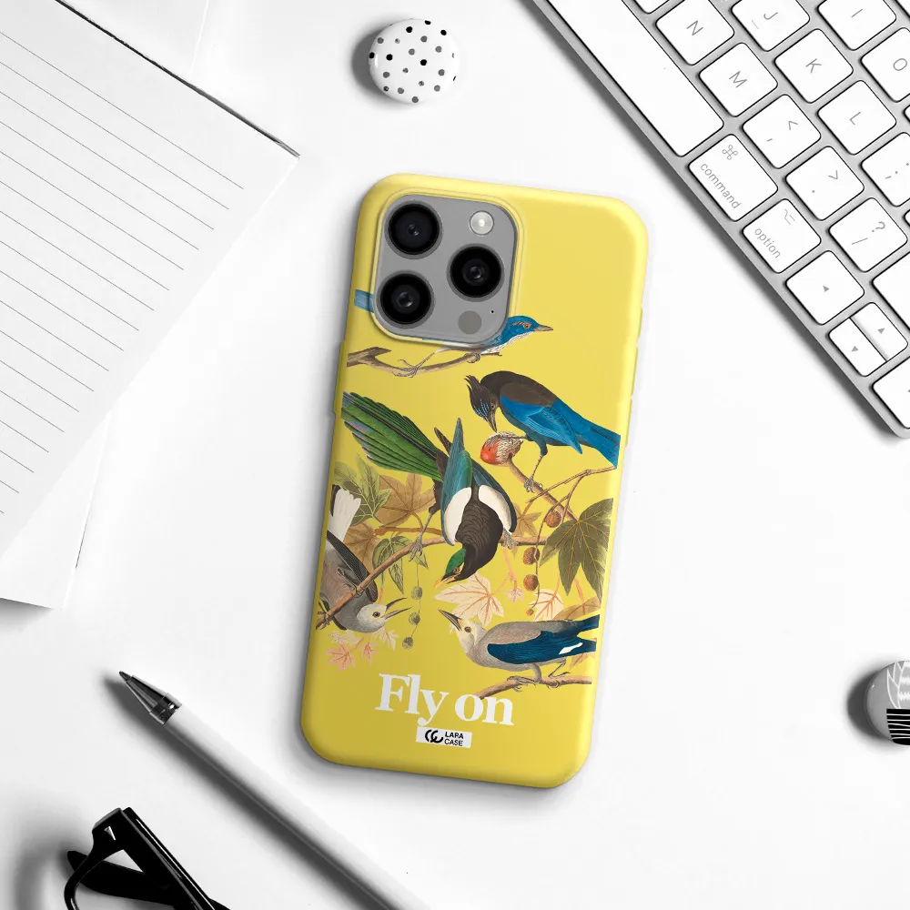 a group of birds on a branch Apple Iphone 15 Pro max Silicone canary yellow Case