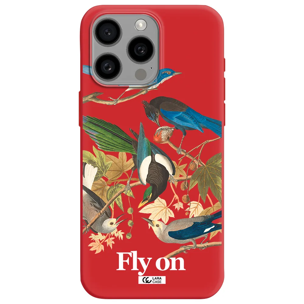 A Group Of Birds On A Branch Apple Iphone 15 Pro Max Silicone Imperial Red Case