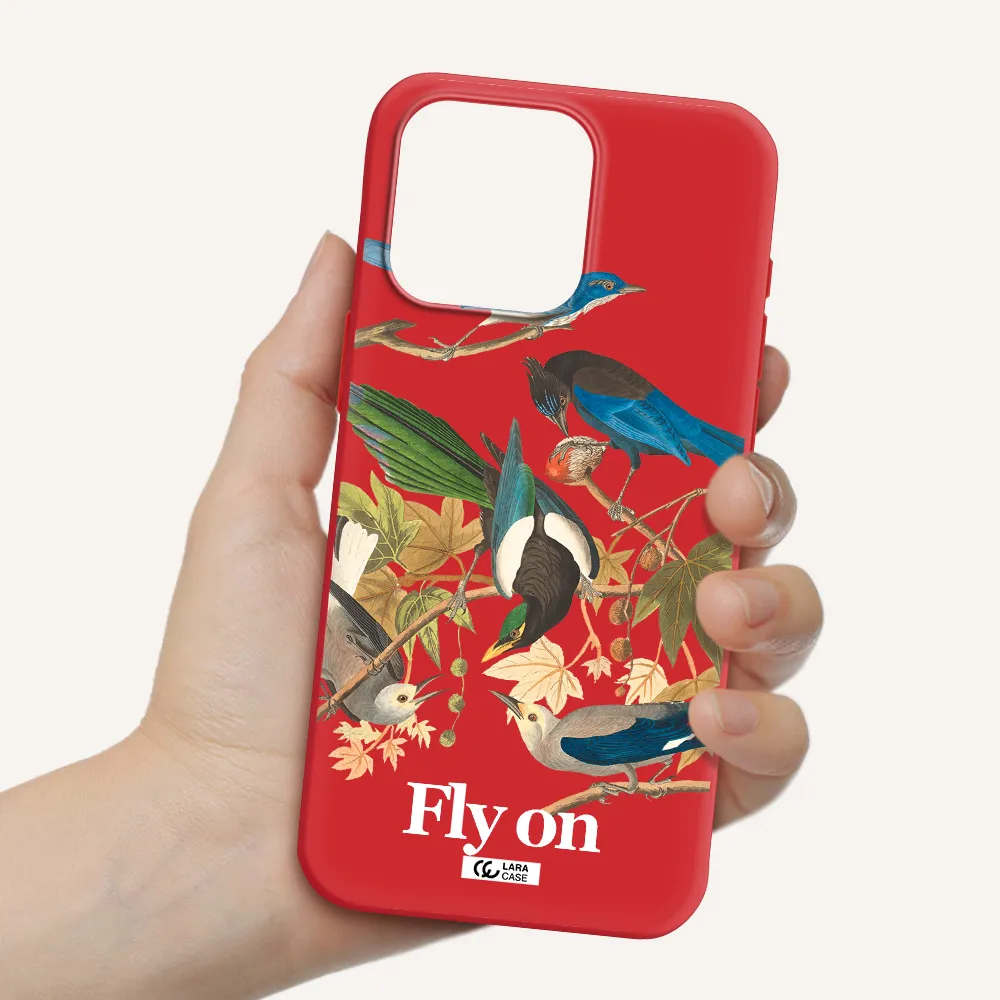 A Group Of Birds On A Branch Apple Iphone 15 Pro Max Silicone Imperial Red Case