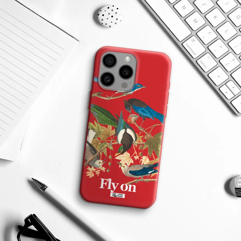A Group Of Birds On A Branch Apple Iphone 15 Pro Max Silicone Imperial Red Case