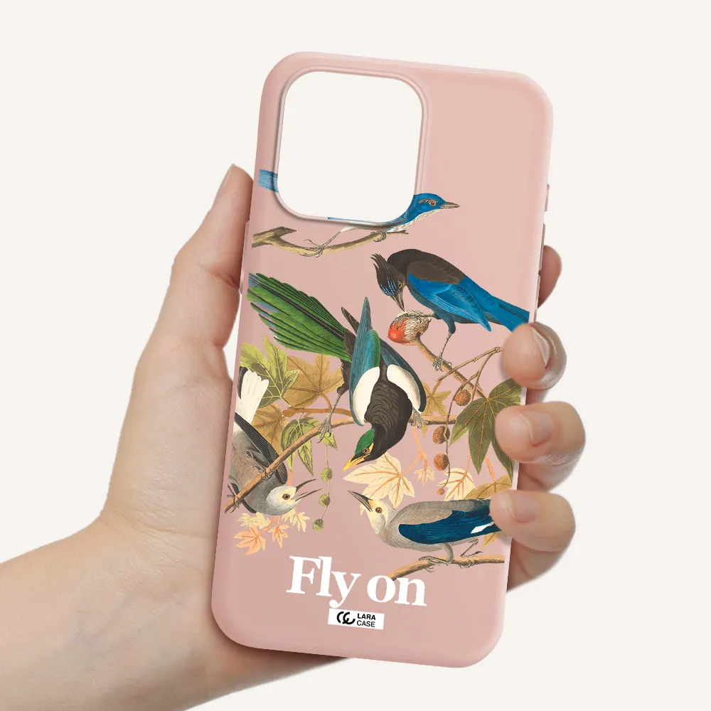 a group of birds on a branch Apple Iphone 15 Pro max Silicone pastel pink Case