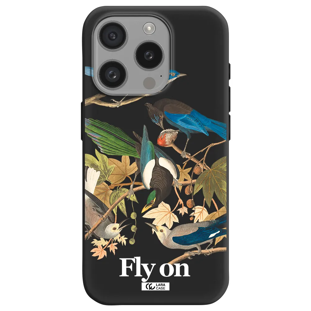A Group Of Birds On A Branch Apple Iphone 15 Pro Silicone Black Case