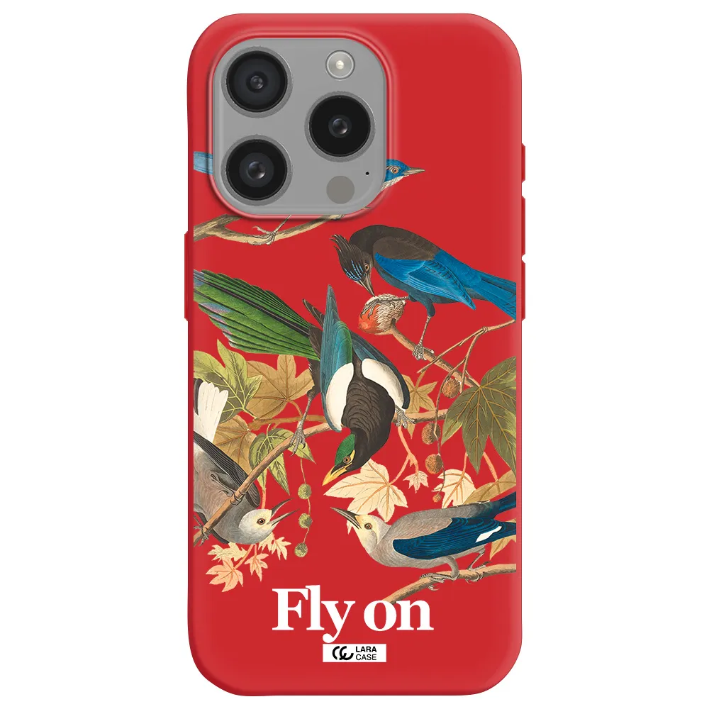 A Group Of Birds On A Branch Apple Iphone 15 Pro Silicone Imperial Red Case