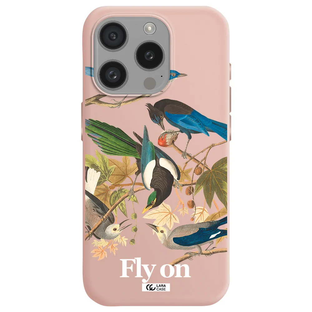 A Group Of Birds On A Branch Apple Iphone 15 Pro Silicone Pastel Pink Case