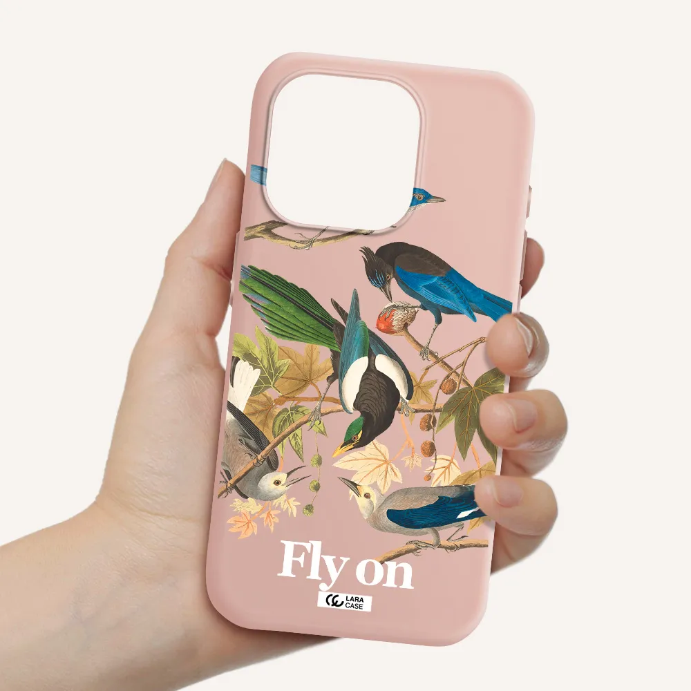 A Group Of Birds On A Branch Apple Iphone 15 Pro Silicone Pastel Pink Case
