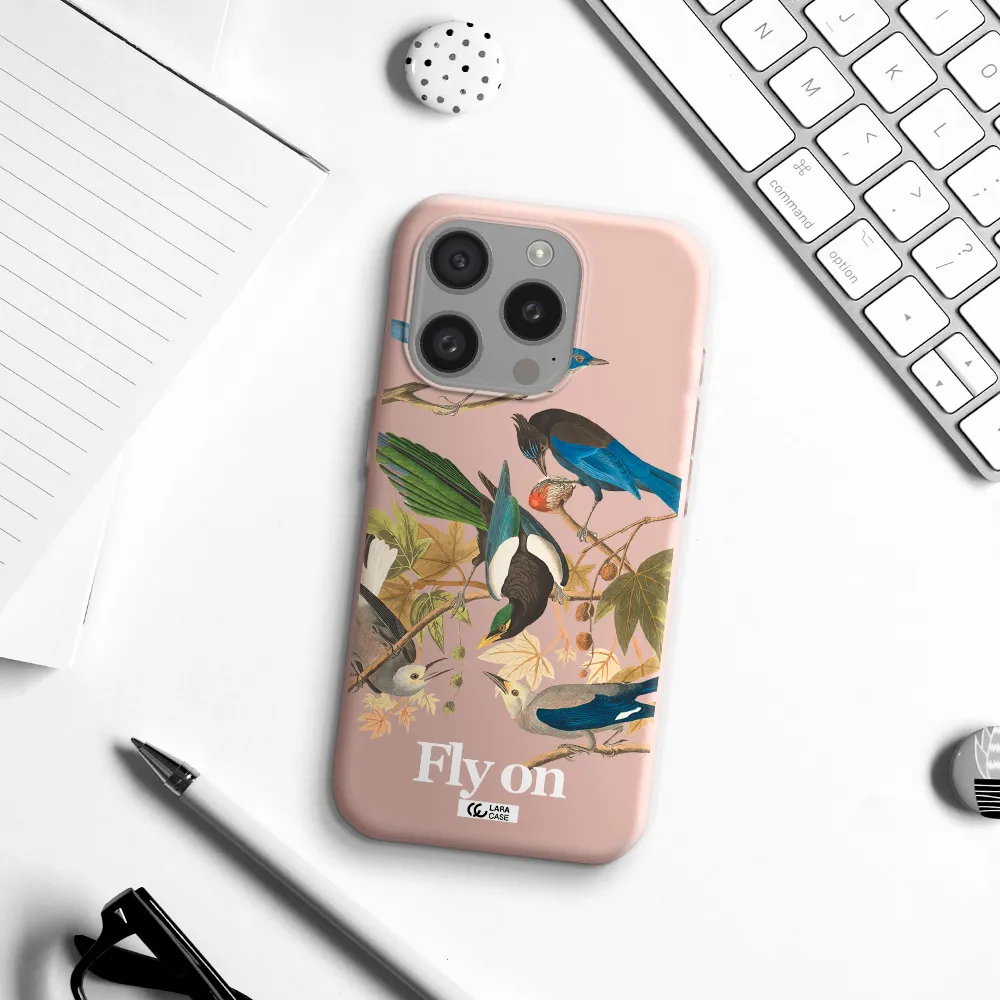 A Group Of Birds On A Branch Apple Iphone 15 Pro Silicone Pastel Pink Case