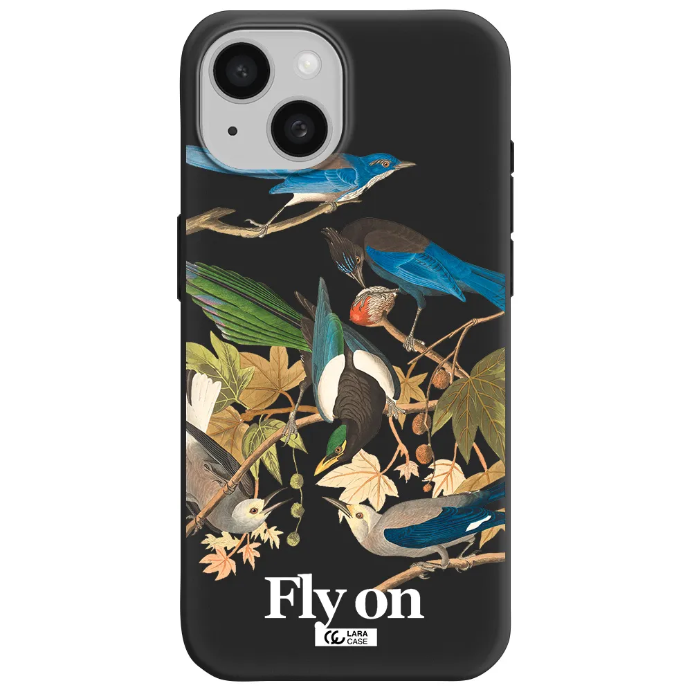 a group of birds on a branch Apple iPhone 15 Silicone black Case