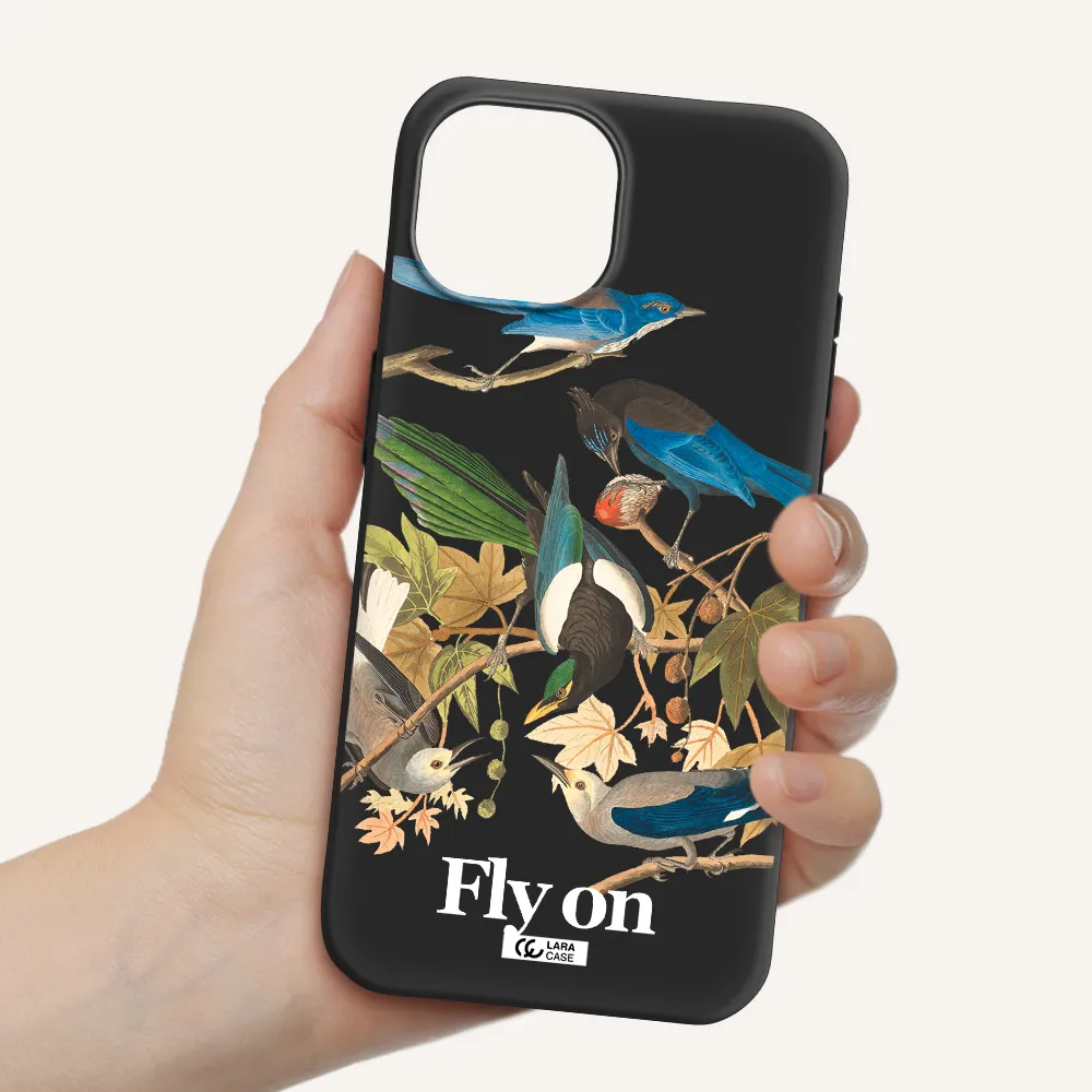 a group of birds on a branch Apple iPhone 15 Silicone black Case
