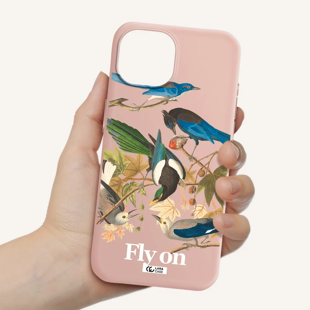 A Group Of Birds On A Branch Apple Iphone 15 Silicone Pastel Pink Case