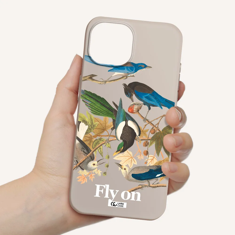 a group of birds on a branch Apple iPhone 15 Silicone Stone Case