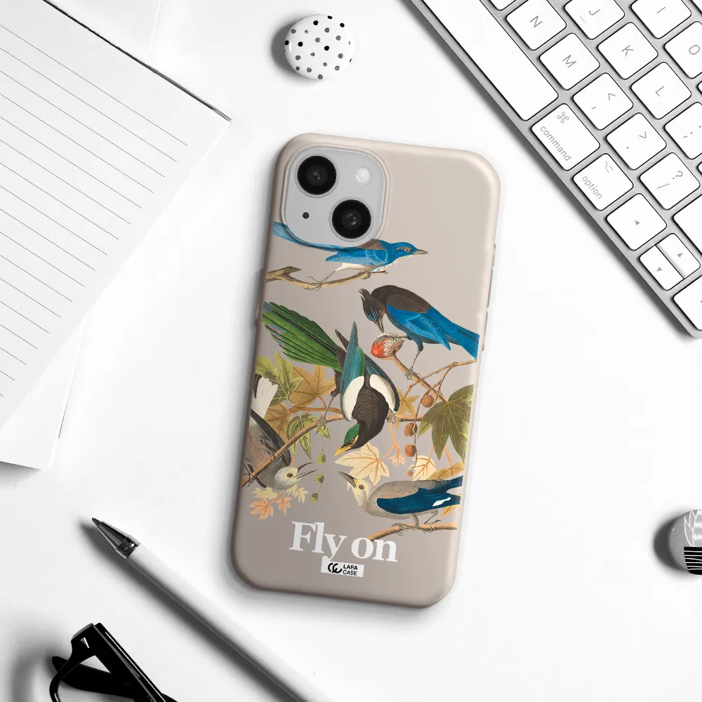 a group of birds on a branch Apple iPhone 15 Silicone Stone Case