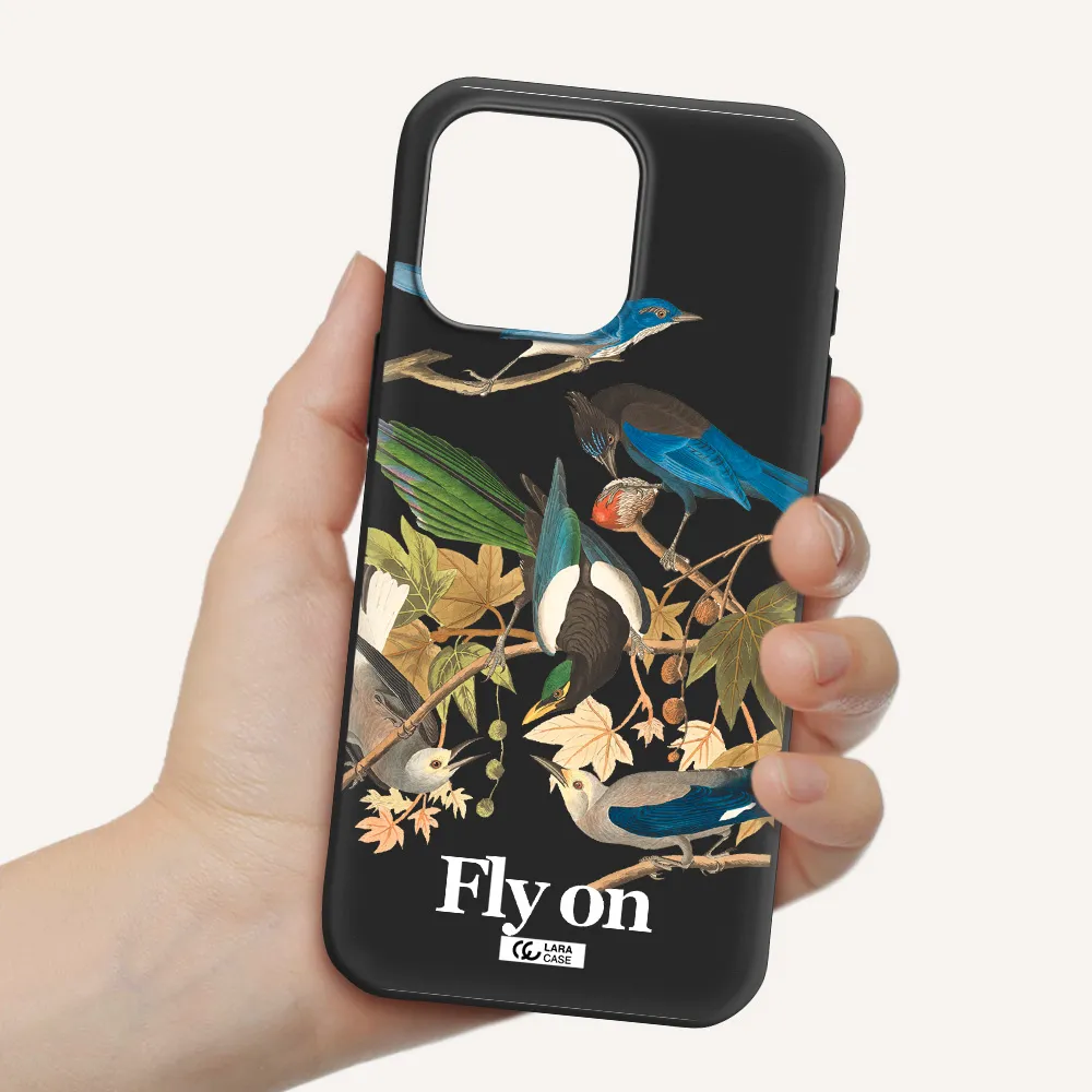 A Group Of Birds On A Branch Apple Iphone 16 Pro Max Silicone Black Case