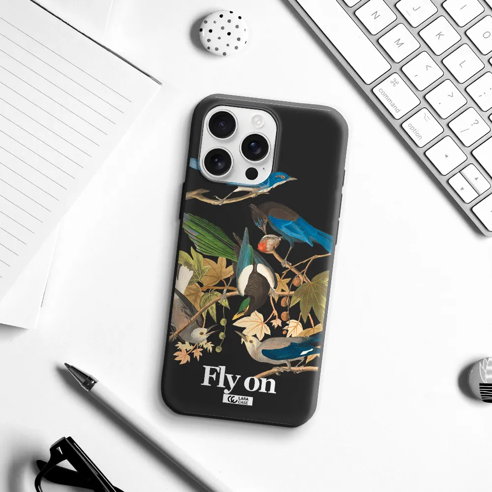 A Group Of Birds On A Branch Apple Iphone 16 Pro Max Silicone Black Case