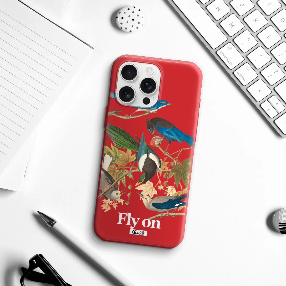 A Group Of Birds On A Branch Apple Iphone 16 Pro Max Silicone Imperial Red Case