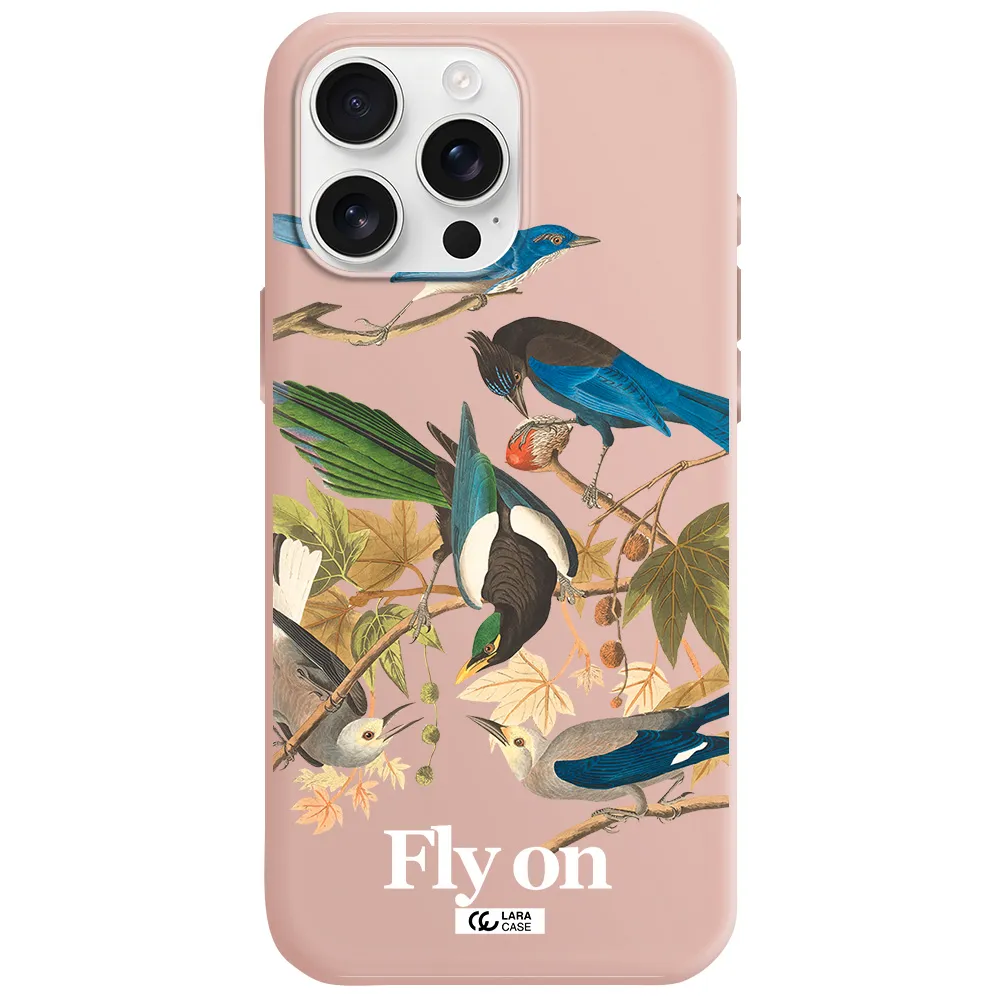 A Group Of Birds On A Branch Apple Iphone 16 Pro Max Silicone Pastel Pink Case
