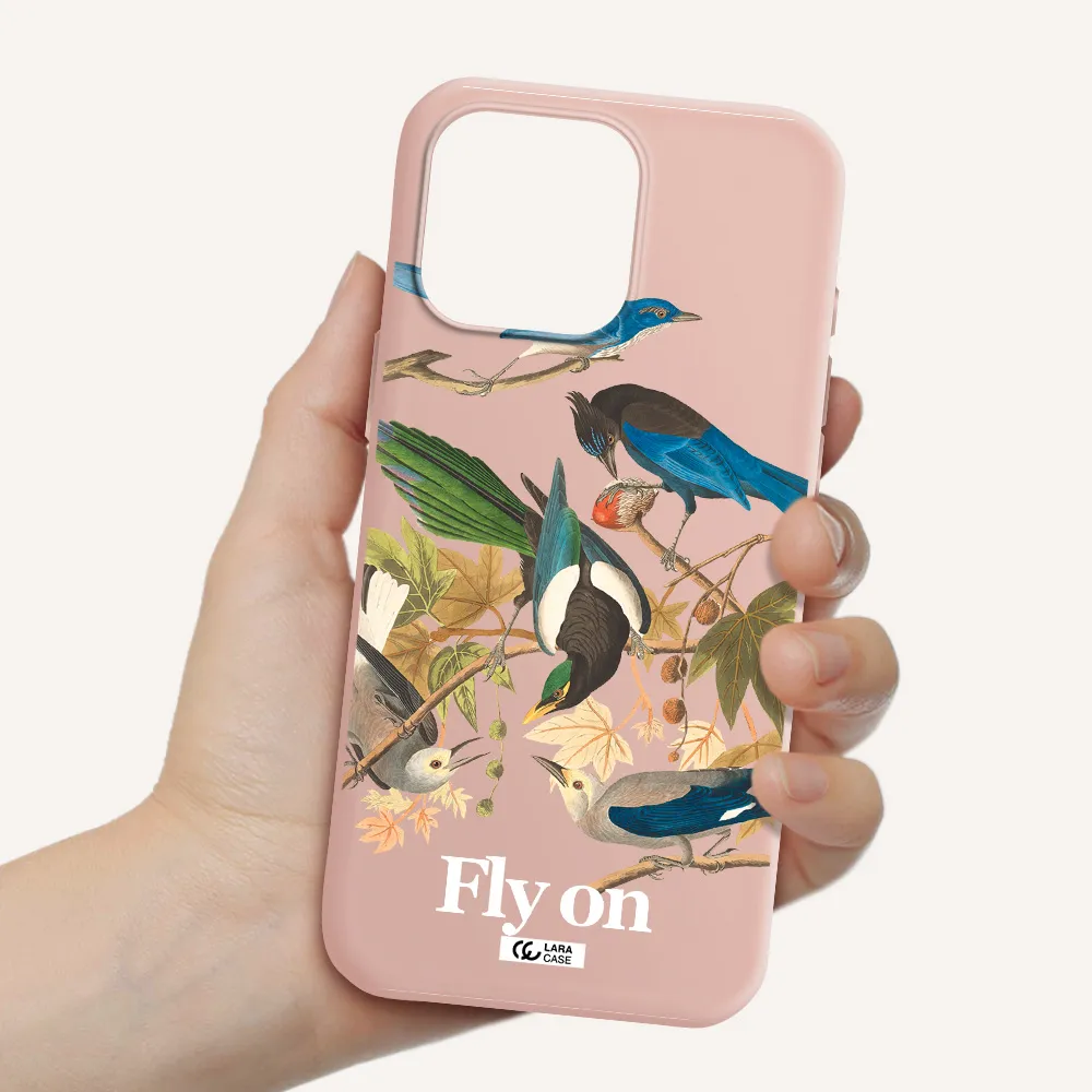 A Group Of Birds On A Branch Apple Iphone 16 Pro Max Silicone Pastel Pink Case