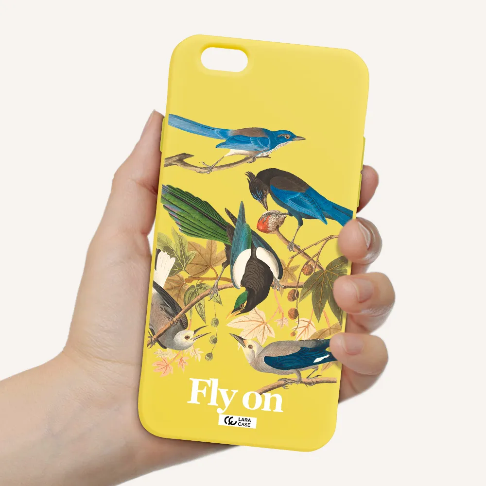 a group of birds on a branch Apple iPhone 6 Silicone canary yellow Case