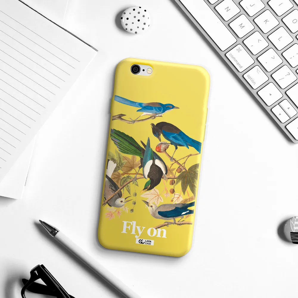 a group of birds on a branch Apple iPhone 6 Silicone canary yellow Case