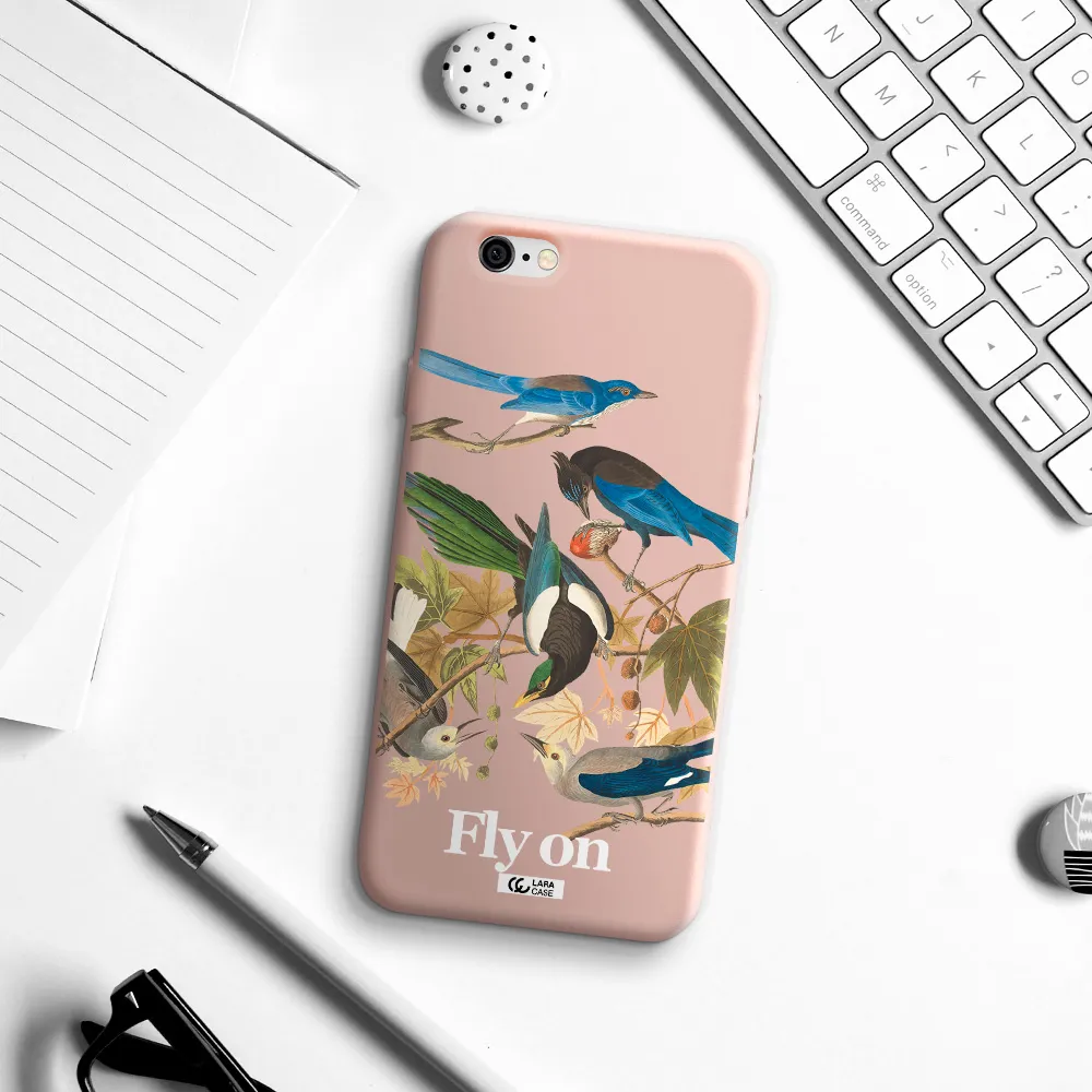 a group of birds on a branch Apple iPhone 6 Silicone pastel pink Case